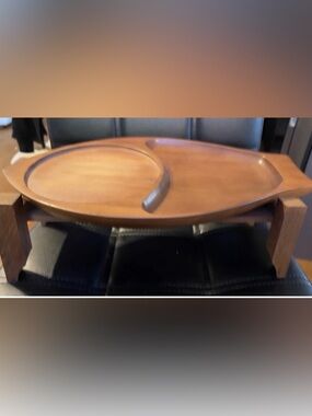 Mid-Century 1950's Or 60's Symco Cherry
Wood Serving Tray W/ Stand